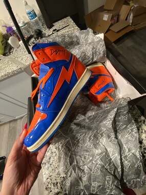 Dog Money High Top Patent Leather Sneakers - Blue/Orange